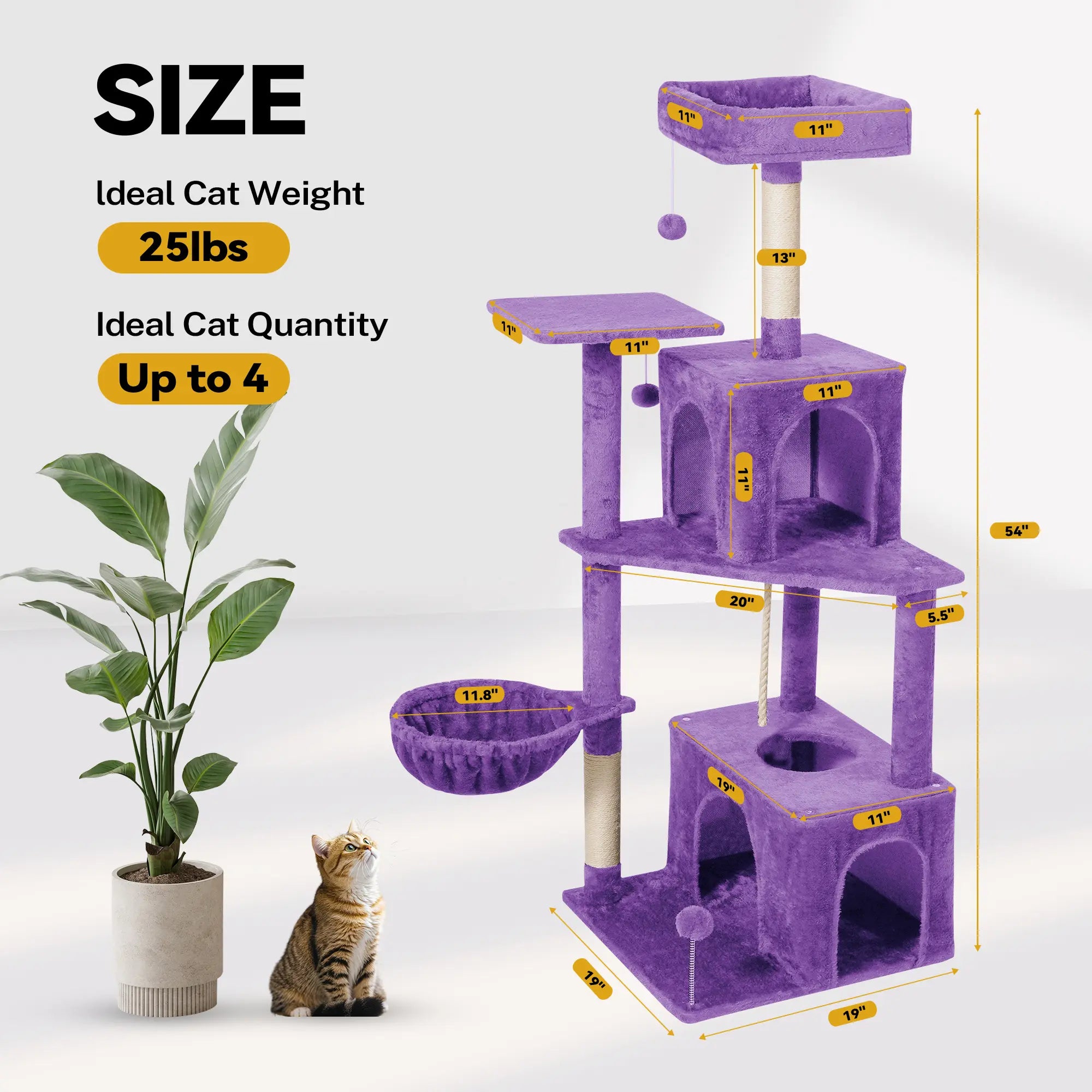 Wecharmer Indoor Cat Tree Tower with Green Leaves - Plush Cat Condo with Hanging Ball and Scratching Posts, Summerwins