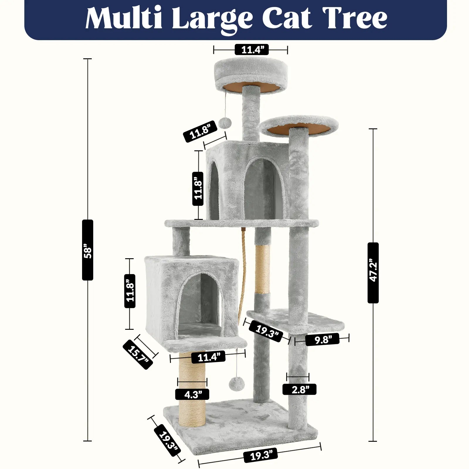 Wecharmer Indoor Cat Tree Tower with Green Leaves - Plush Cat Condo with Hanging Ball and Scratching Posts, Summerwins