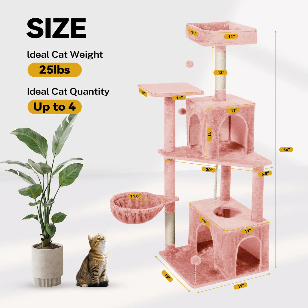 Wecharmer Indoor Cat Tree Tower with Green Leaves - Plush Cat Condo with Hanging Ball and Scratching Posts, Summerwins