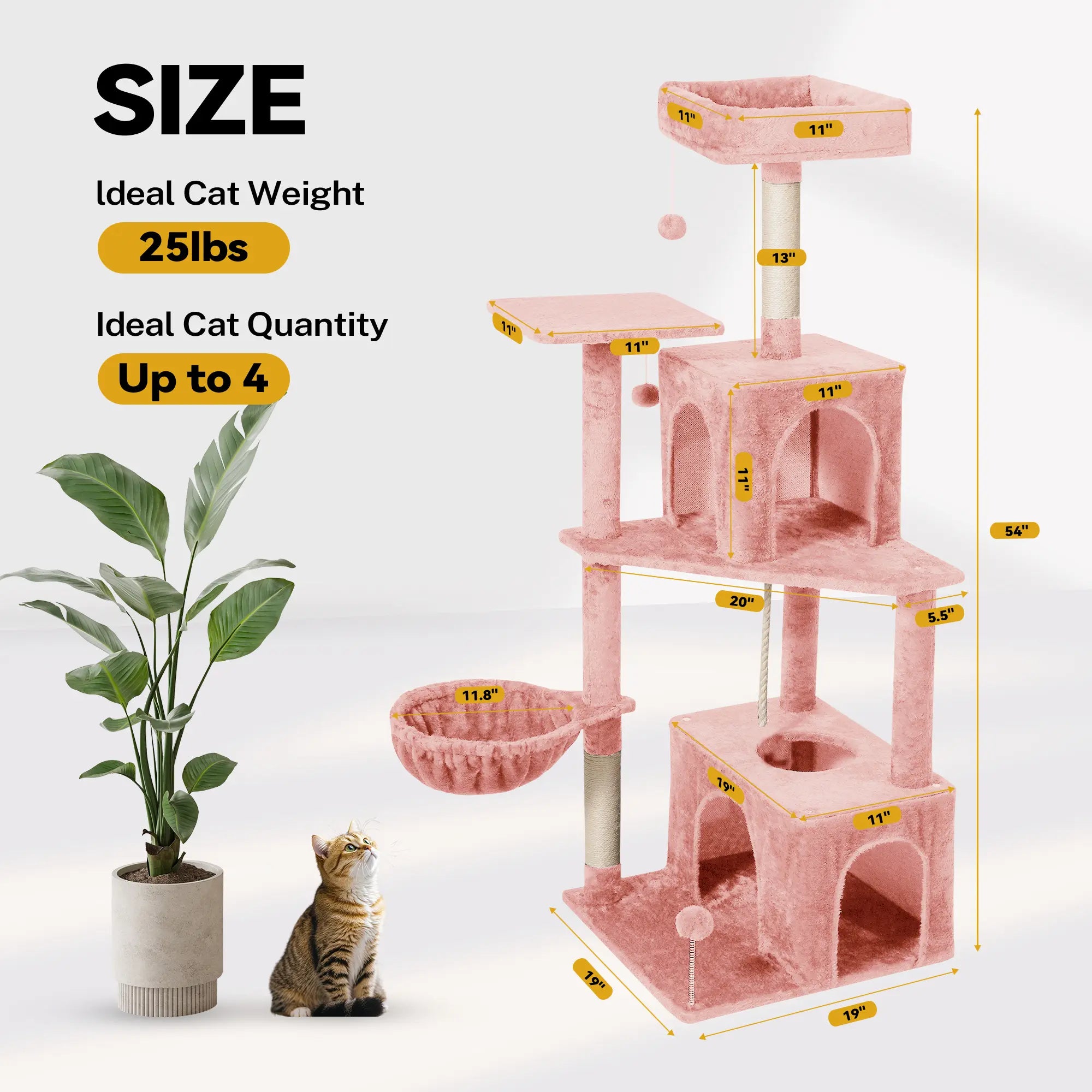 Wecharmer Indoor Cat Tree Tower with Green Leaves - Plush Cat Condo with Hanging Ball and Scratching Posts, Summerwins
