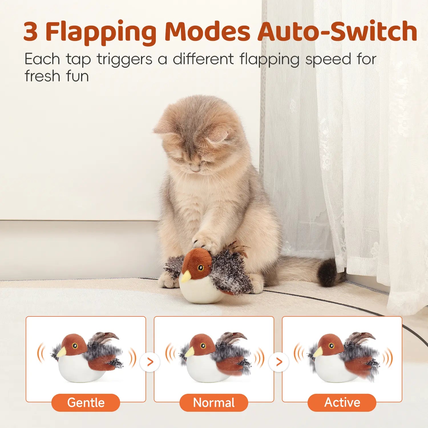 Potaroma Interactive Rechargeable Cat Toy with Flapping Bird and Lifelike Chirping Sounds