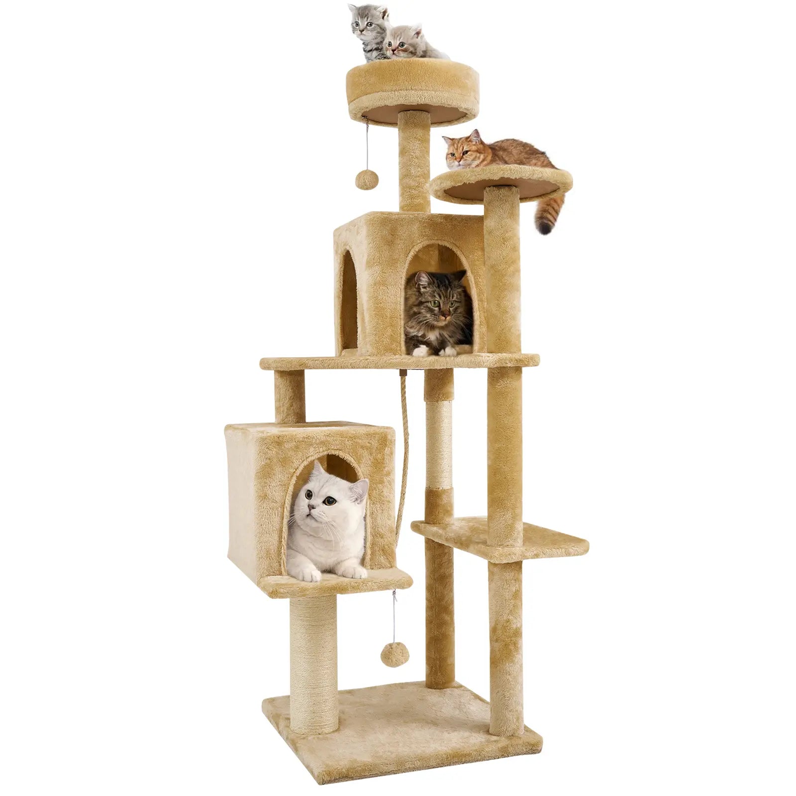 Wecharmer Indoor Cat Tree Tower with Green Leaves - Plush Cat Condo with Hanging Ball and Scratching Posts, Summerwins