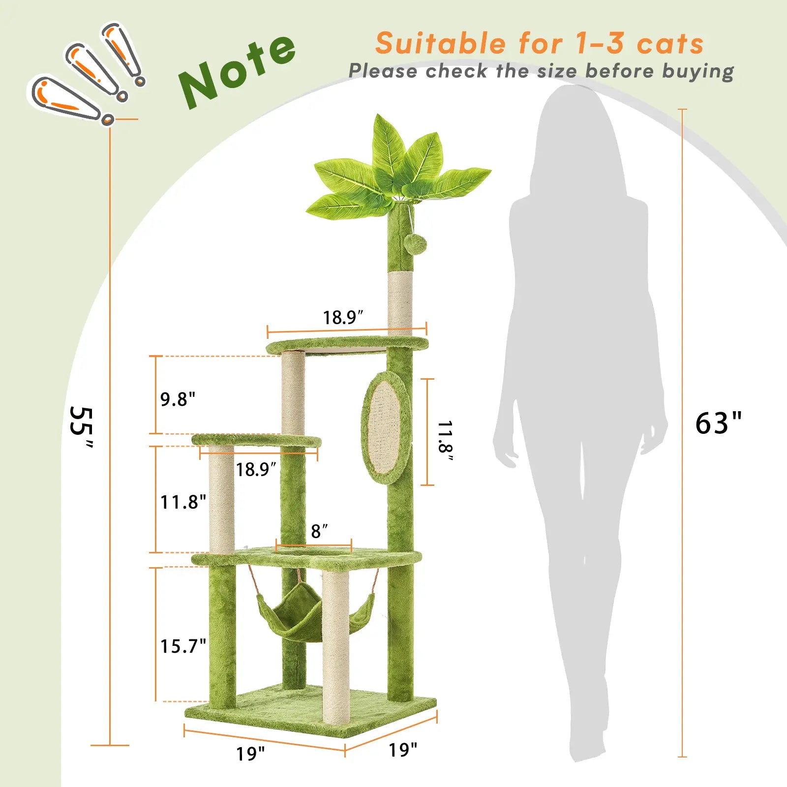 Wecharmer Indoor Cat Tree Tower with Green Leaves - Plush Cat Condo with Hanging Ball and Scratching Posts, Summerwins