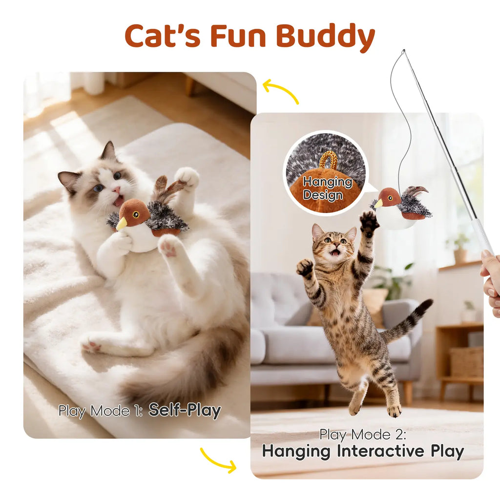 Potaroma Interactive Rechargeable Cat Toy with Flapping Bird and Lifelike Chirping Sounds