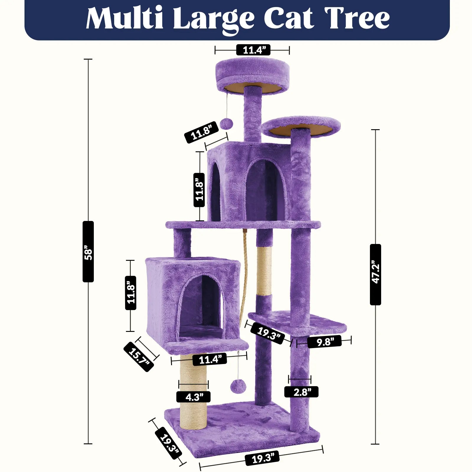 Wecharmer Indoor Cat Tree Tower with Green Leaves - Plush Cat Condo with Hanging Ball and Scratching Posts, Summerwins
