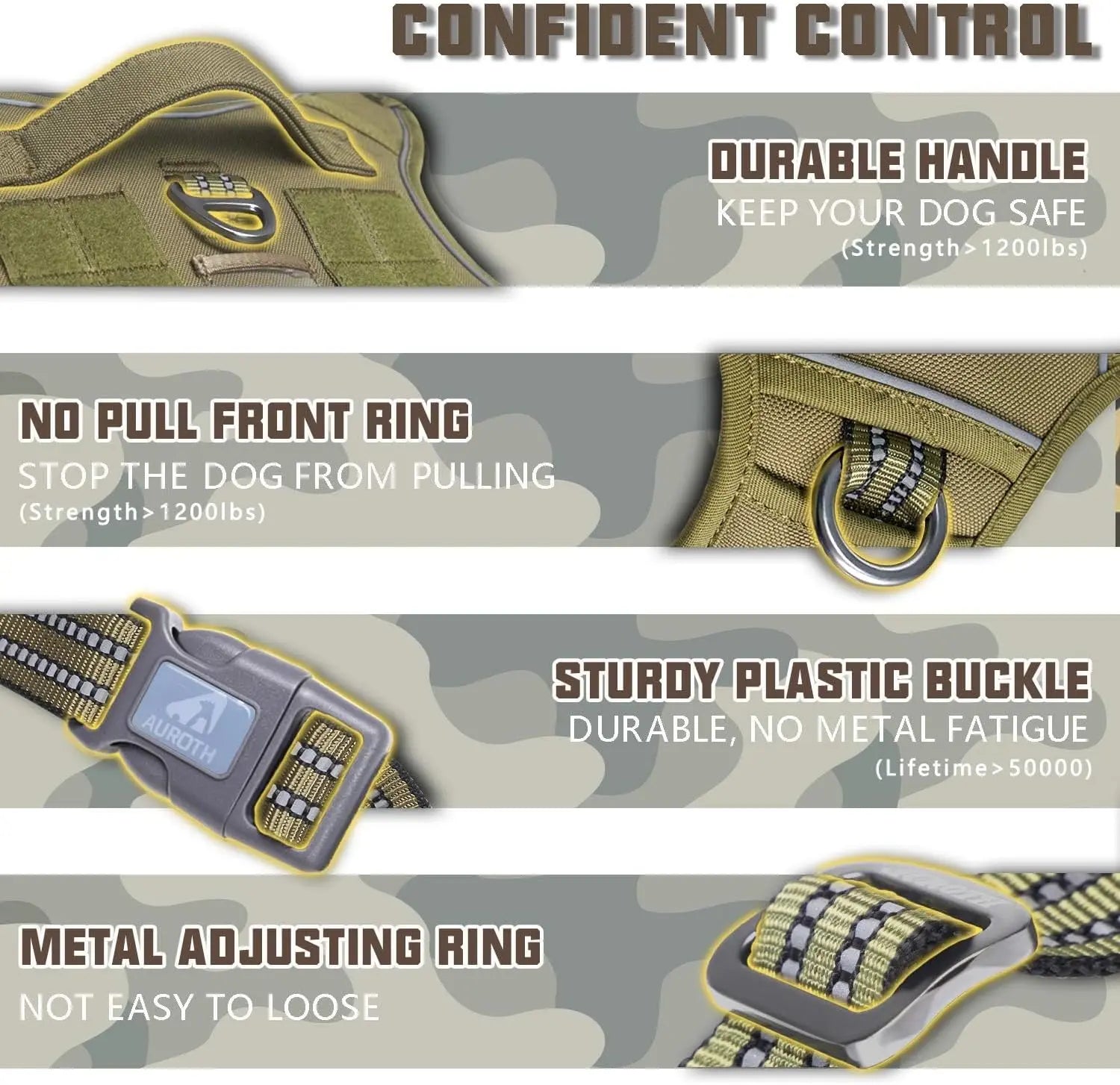 Auroth Tactical Dog Harness - Versatile and Durable No-Pull Adjustable Harness for Small to Large Dogs, Featuring Reflective Materials for Enhanced Safety and Control