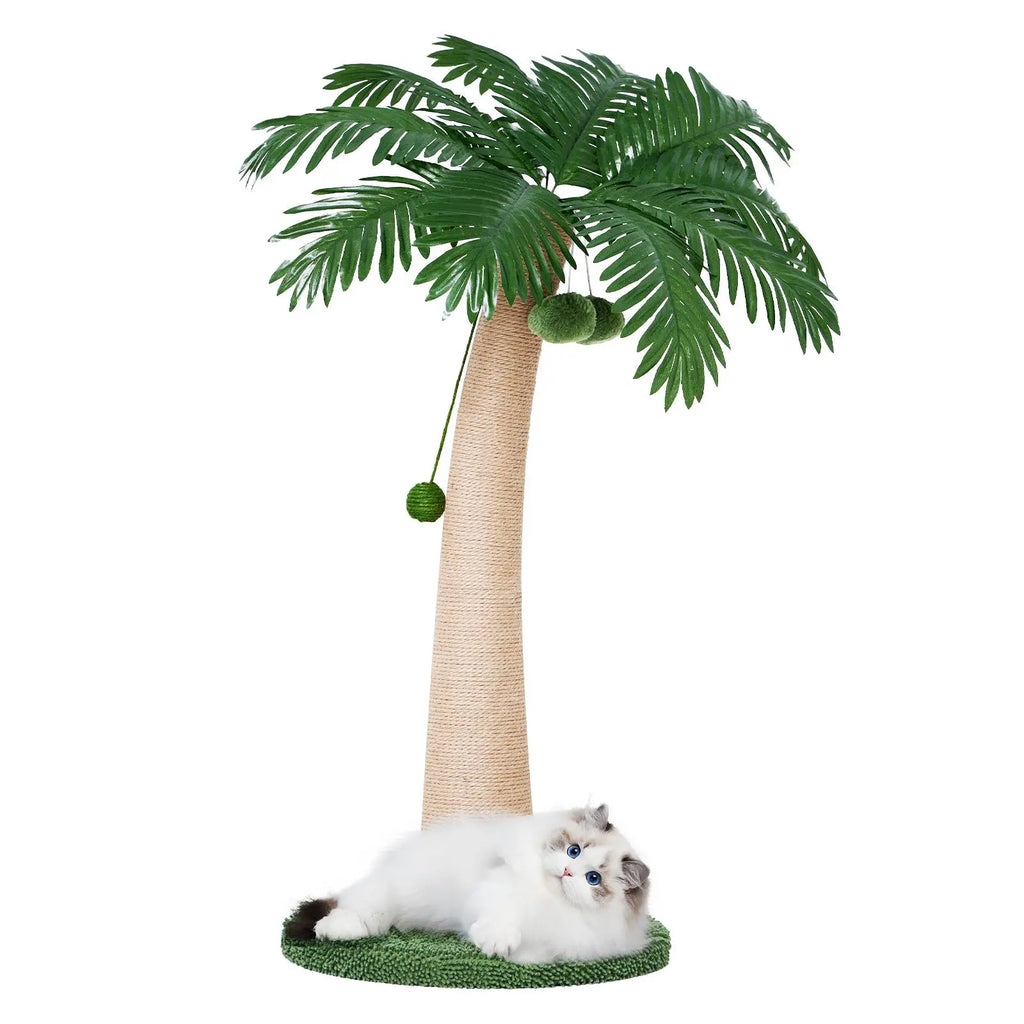 Wecharmer Indoor Cat Tree Tower with Green Leaves - Plush Cat Condo with Hanging Ball and Scratching Posts, Summerwins