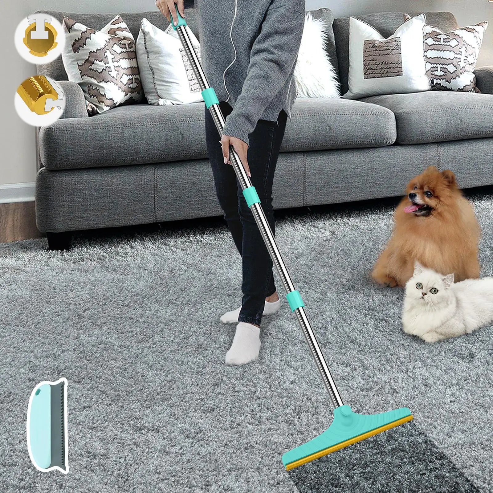 Adjustable Cat Hair Remover and Pet Cleaning Brush with Hanging Ring – Effective Hair Removal Tool for Carpets and Floors, Ideal Valentine's Day Gift