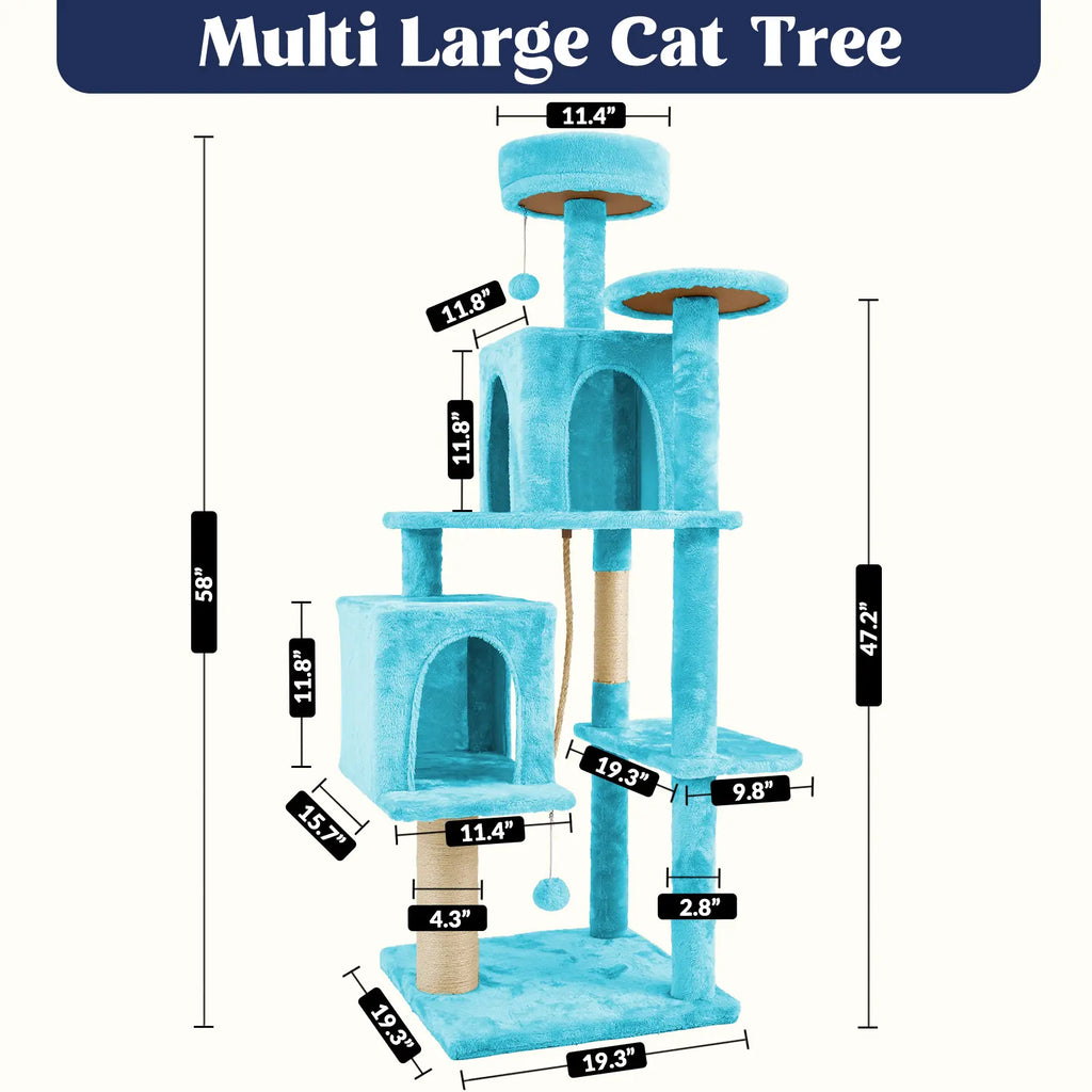 Wecharmer Indoor Cat Tree Tower with Green Leaves - Plush Cat Condo with Hanging Ball and Scratching Posts, Summerwins
