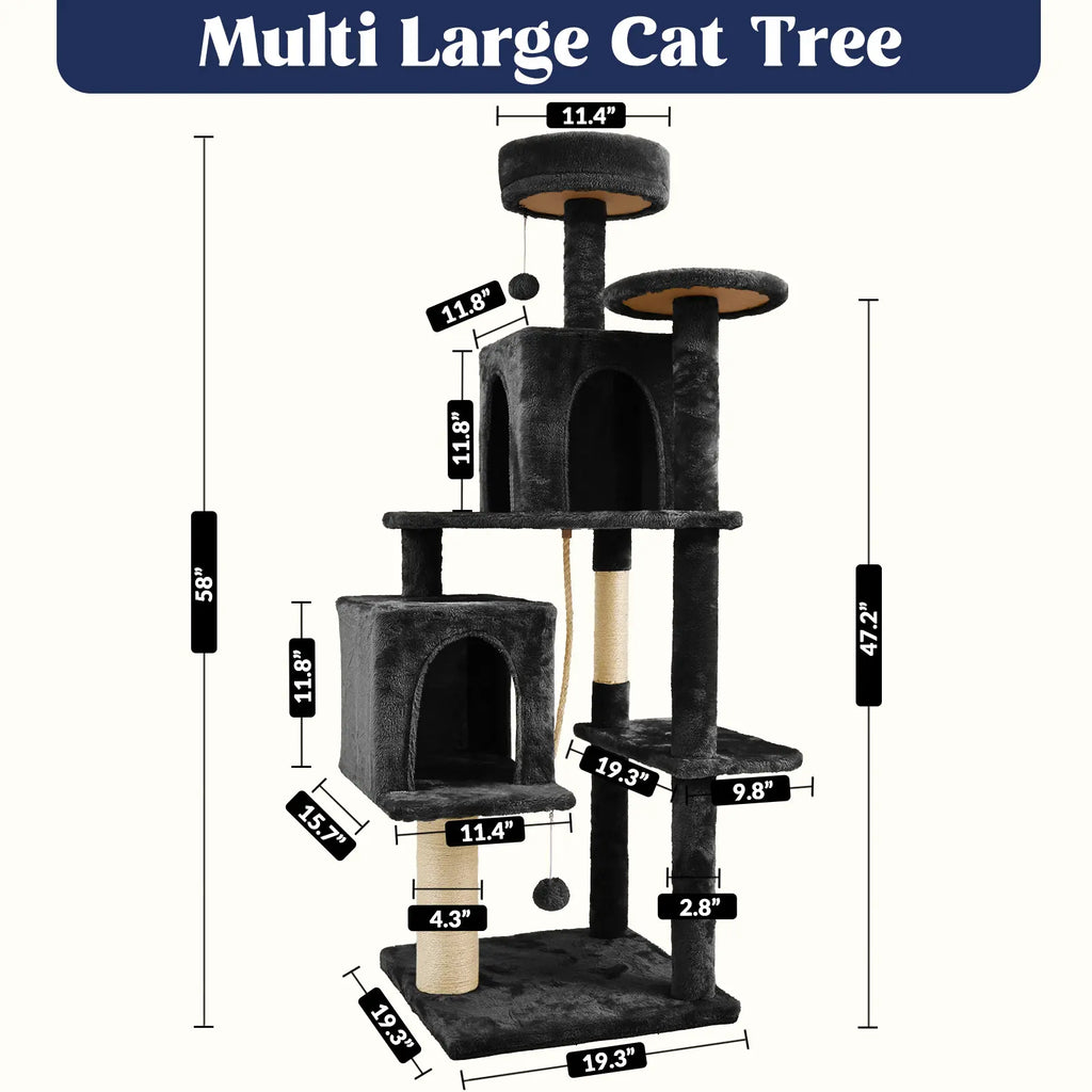 Wecharmer Indoor Cat Tree Tower with Green Leaves - Plush Cat Condo with Hanging Ball and Scratching Posts, Summerwins