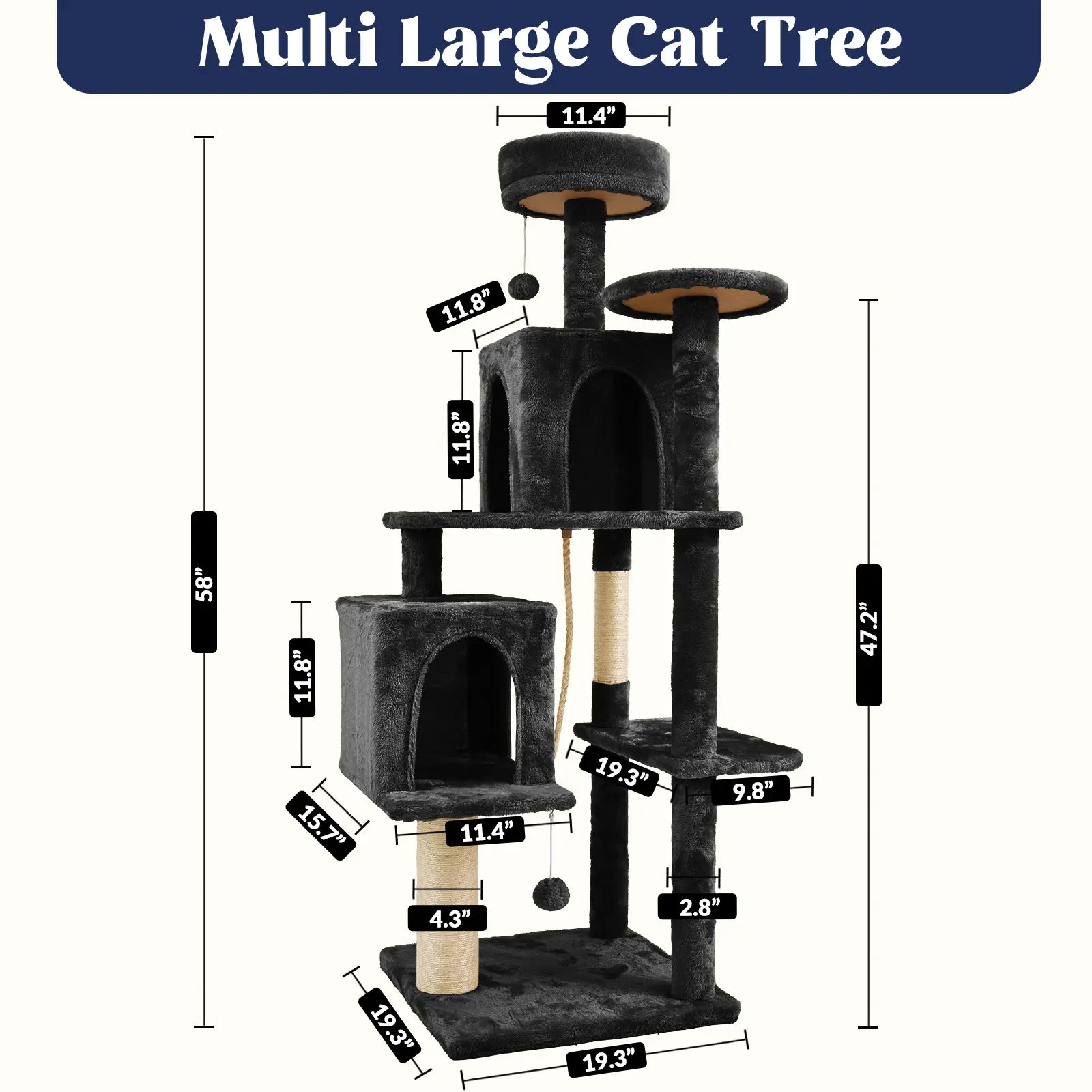 Wecharmer Indoor Cat Tree Tower with Green Leaves - Plush Cat Condo with Hanging Ball and Scratching Posts, Summerwins