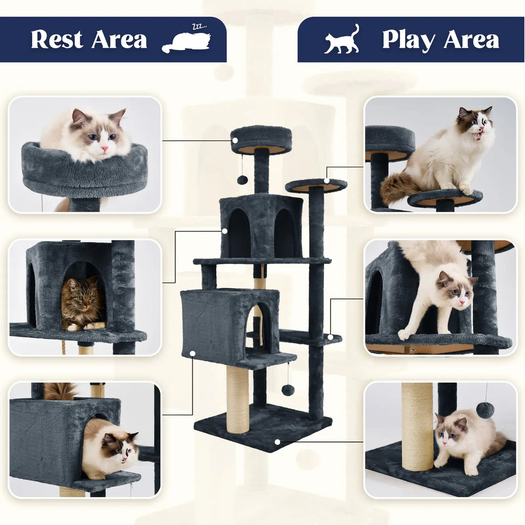 Wecharmer Indoor Cat Tree Tower with Green Leaves - Plush Cat Condo with Hanging Ball and Scratching Posts, Summerwins