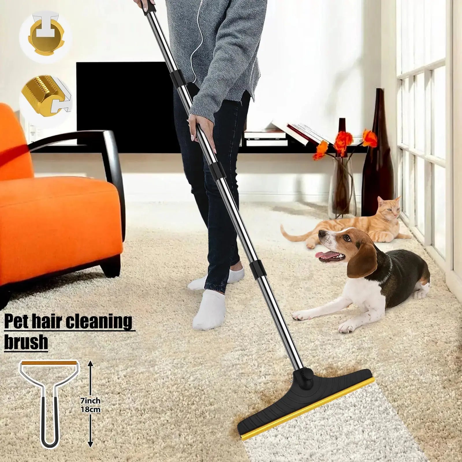 Adjustable Cat Hair Remover and Pet Cleaning Brush with Hanging Ring – Effective Hair Removal Tool for Carpets and Floors, Ideal Valentine's Day Gift