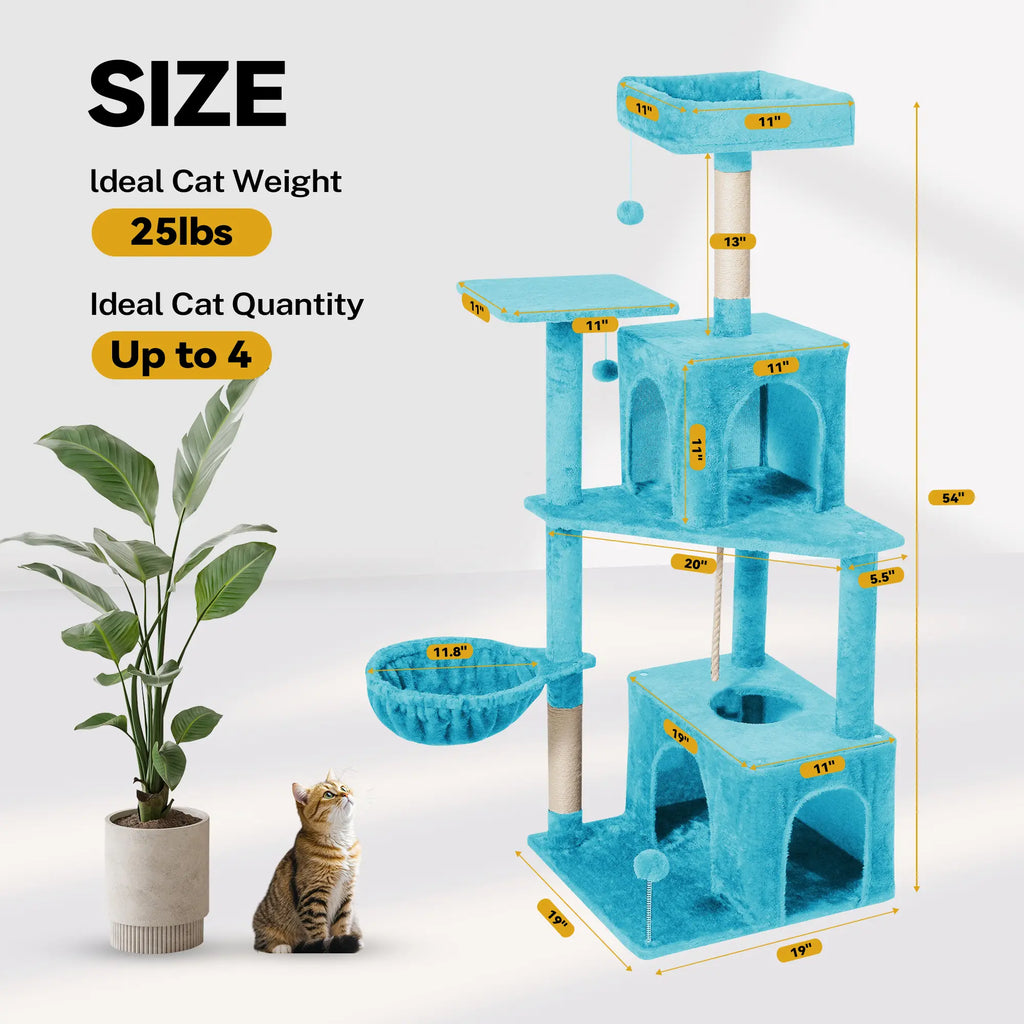 Wecharmer Indoor Cat Tree Tower with Green Leaves - Plush Cat Condo with Hanging Ball and Scratching Posts, Summerwins