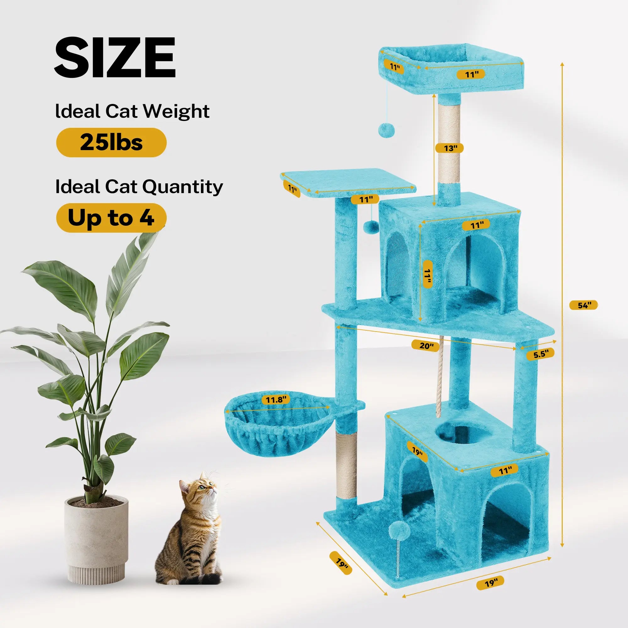 Wecharmer Indoor Cat Tree Tower with Green Leaves - Plush Cat Condo with Hanging Ball and Scratching Posts, Summerwins
