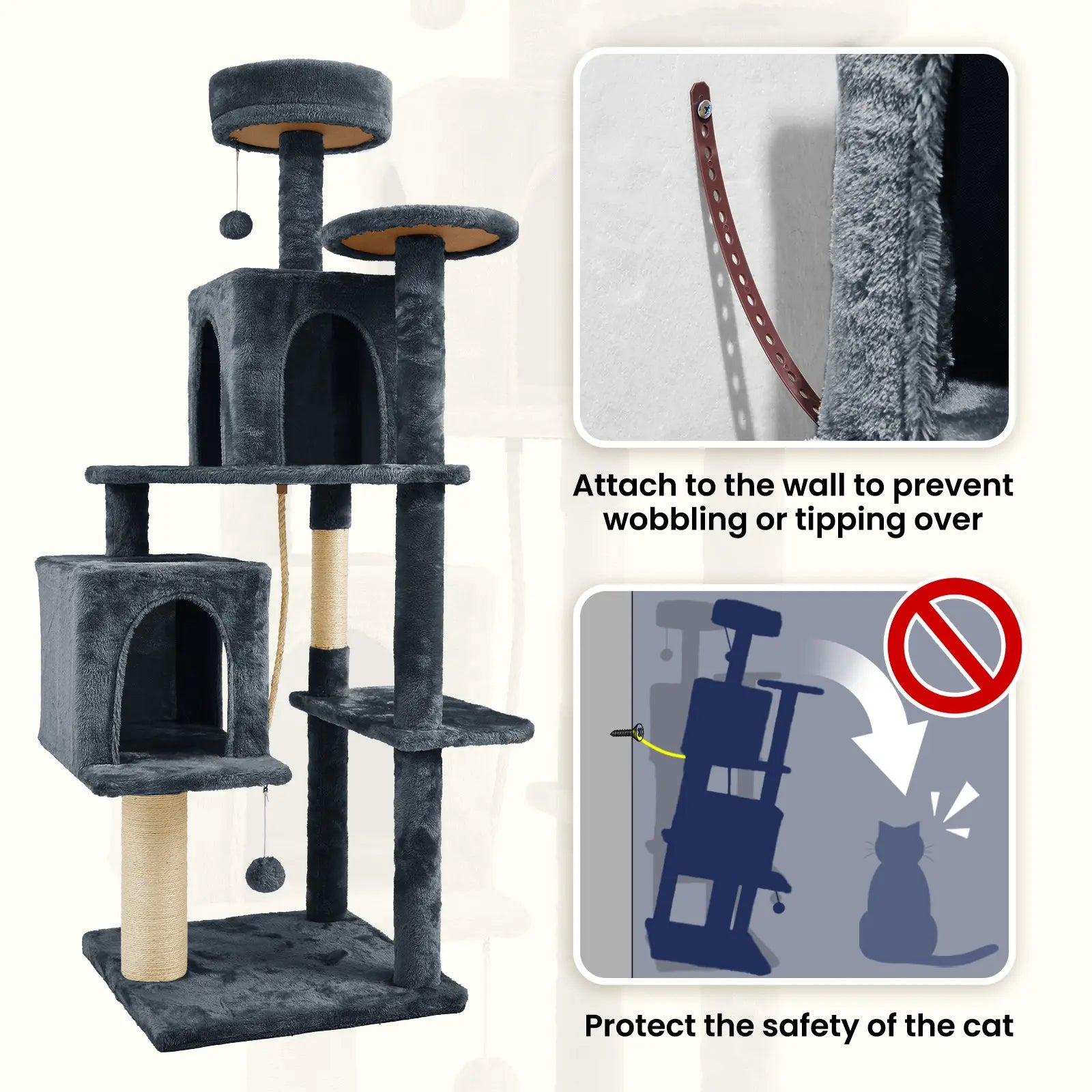 Wecharmer Indoor Cat Tree Tower with Green Leaves - Plush Cat Condo with Hanging Ball and Scratching Posts, Summerwins