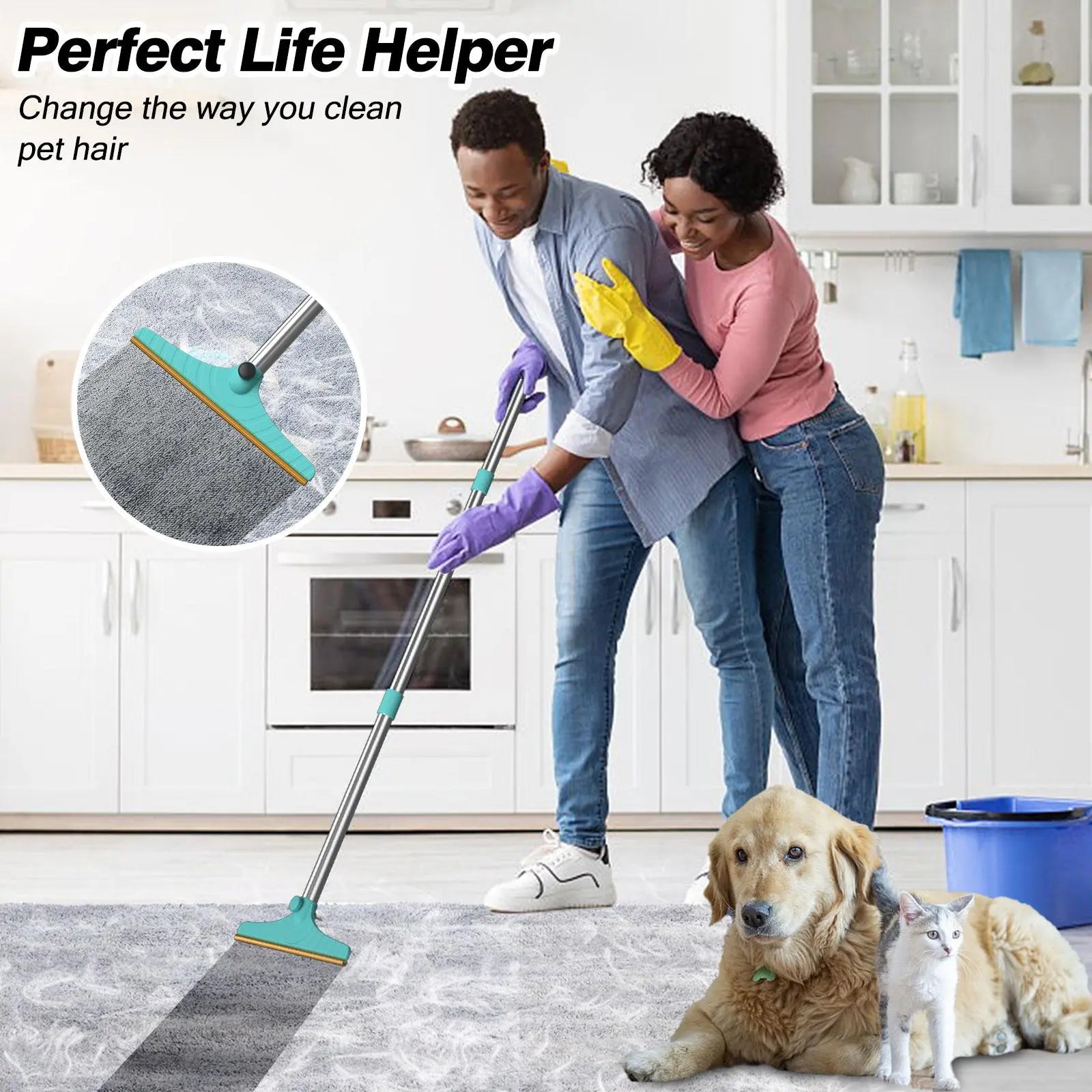Adjustable Cat Hair Remover and Pet Cleaning Brush with Hanging Ring – Effective Hair Removal Tool for Carpets and Floors, Ideal Valentine's Day Gift