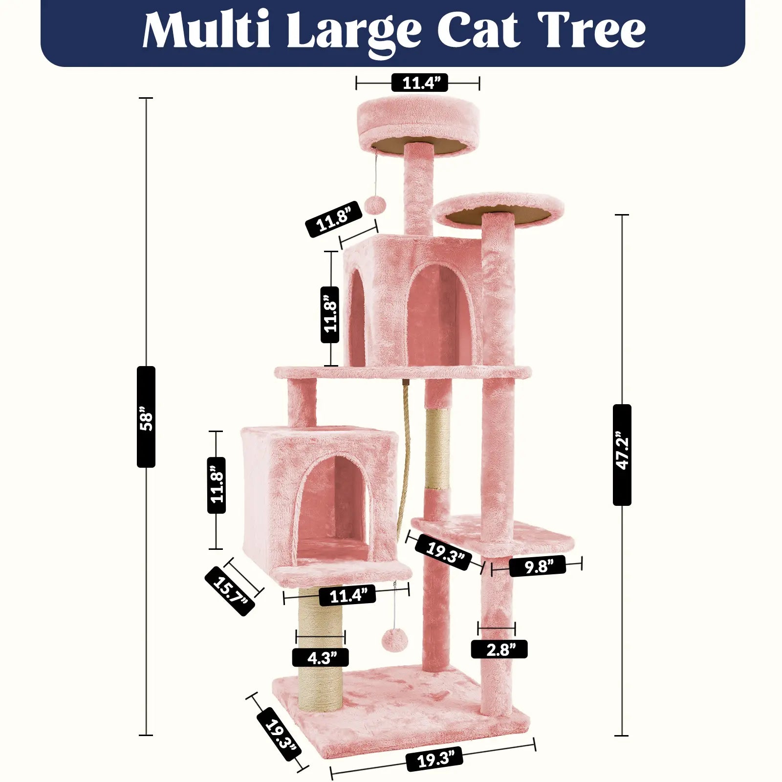 Wecharmer Indoor Cat Tree Tower with Green Leaves - Plush Cat Condo with Hanging Ball and Scratching Posts, Summerwins
