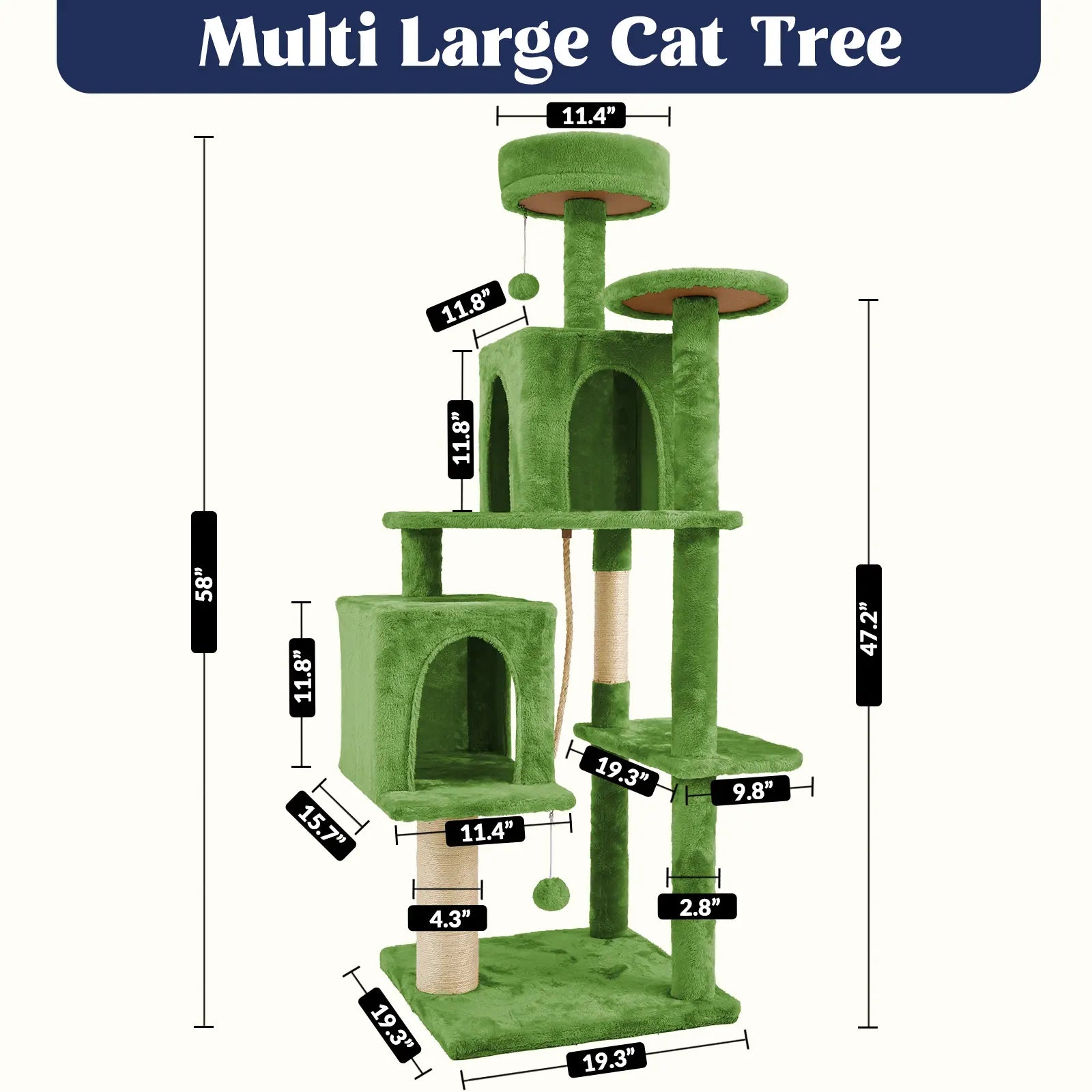 Wecharmer Indoor Cat Tree Tower with Green Leaves - Plush Cat Condo with Hanging Ball and Scratching Posts, Summerwins