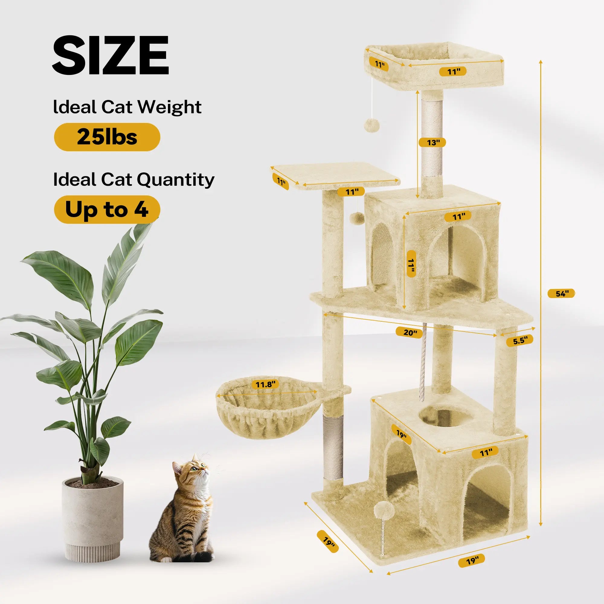 Wecharmer Indoor Cat Tree Tower with Green Leaves - Plush Cat Condo with Hanging Ball and Scratching Posts, Summerwins