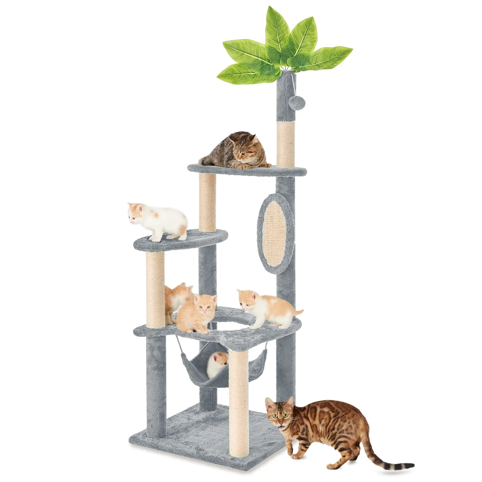 Wecharmer Indoor Cat Tree Tower with Green Leaves - Plush Cat Condo with Hanging Ball and Scratching Posts, Summerwins