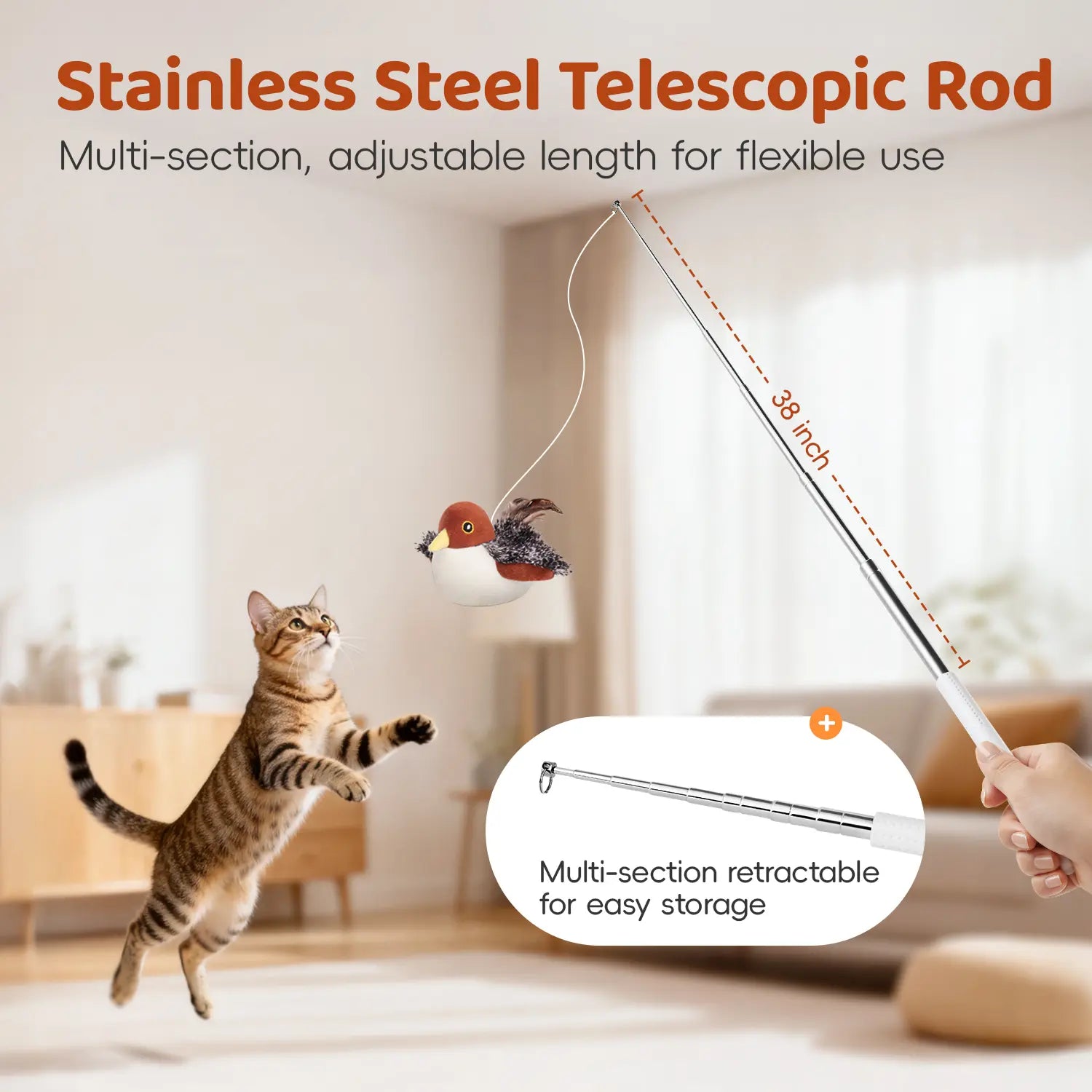 Potaroma Interactive Rechargeable Cat Toy with Flapping Bird and Lifelike Chirping Sounds