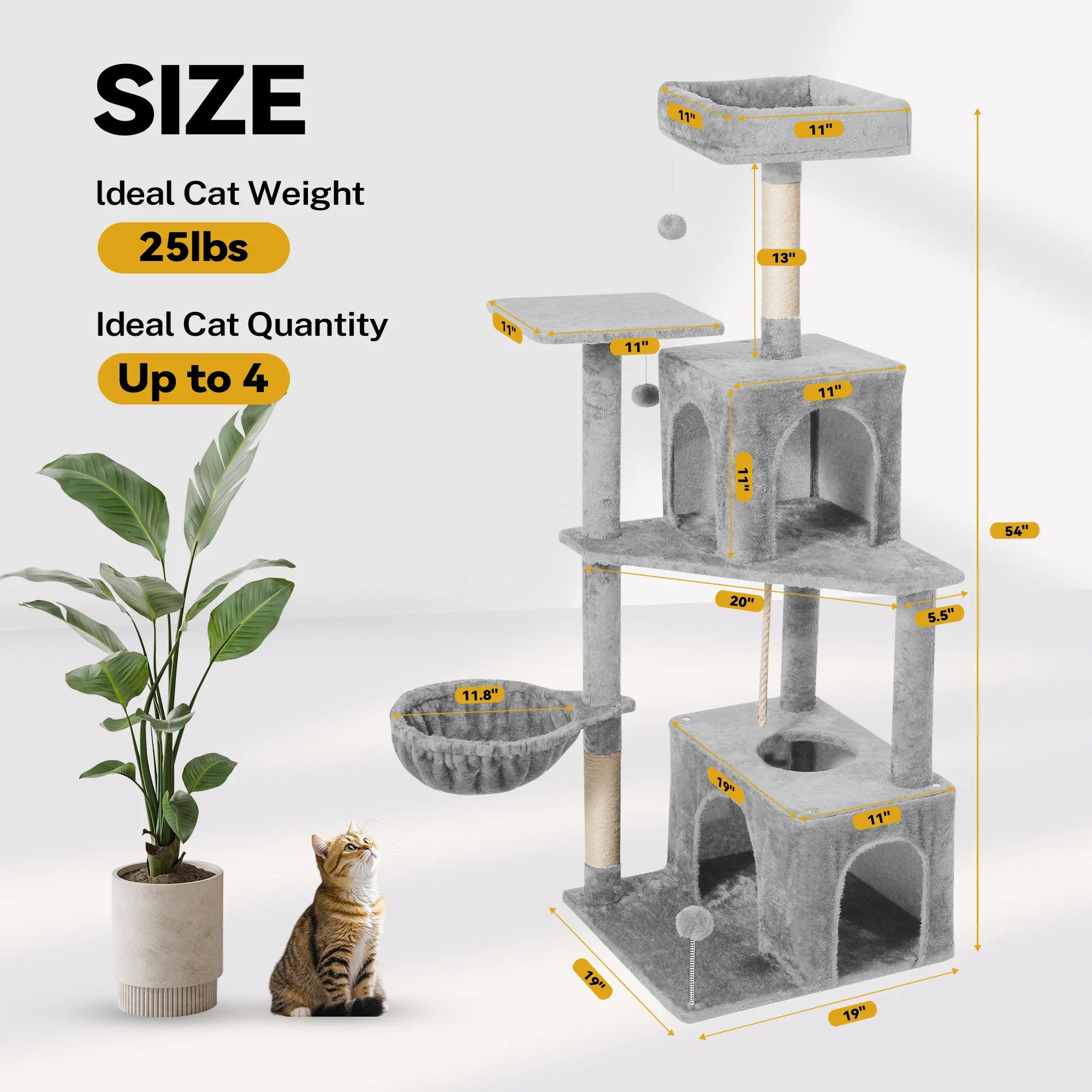 Wecharmer Indoor Cat Tree Tower with Green Leaves - Plush Cat Condo with Hanging Ball and Scratching Posts, Summerwins