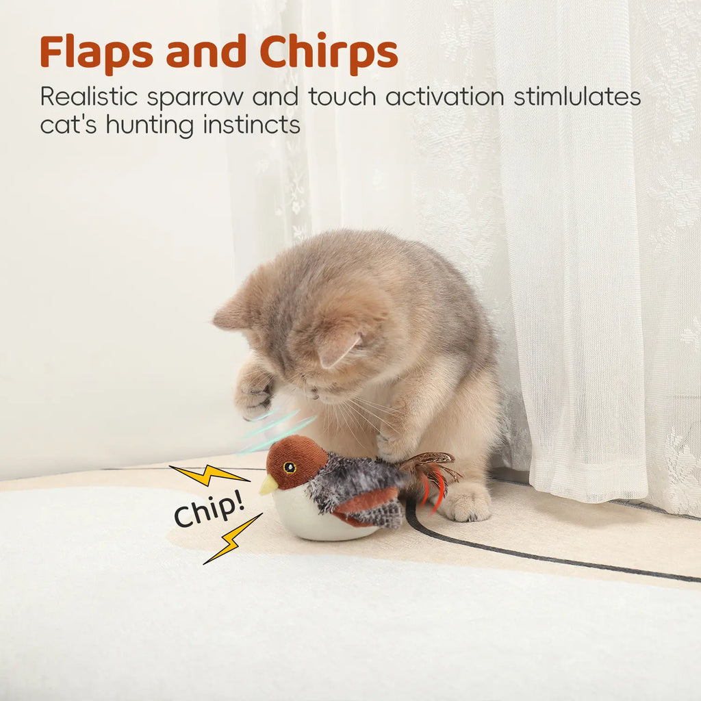 Potaroma Interactive Rechargeable Cat Toy with Flapping Bird and Lifelike Chirping Sounds