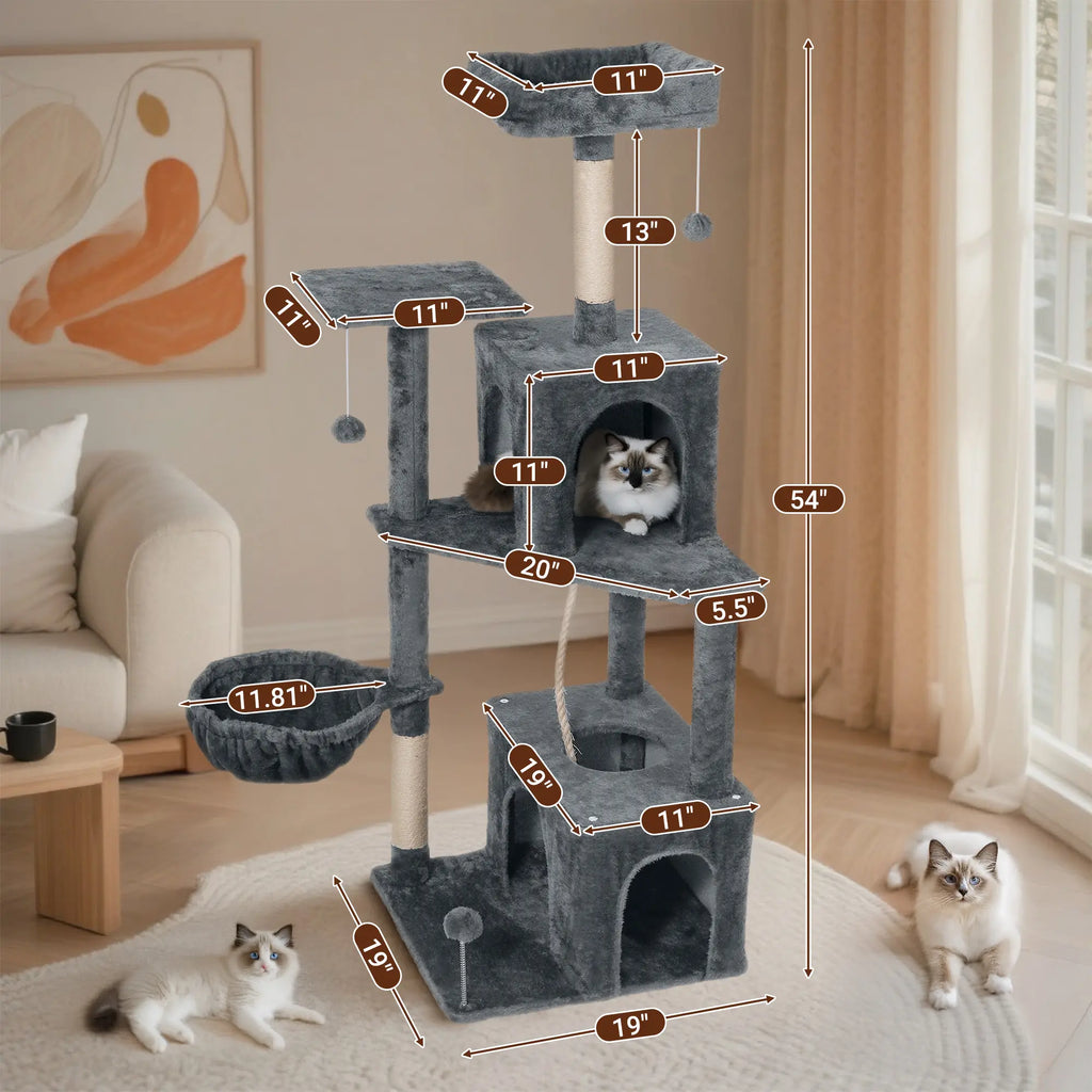 Wecharmer Indoor Cat Tree Tower with Green Leaves - Plush Cat Condo with Hanging Ball and Scratching Posts, Summerwins