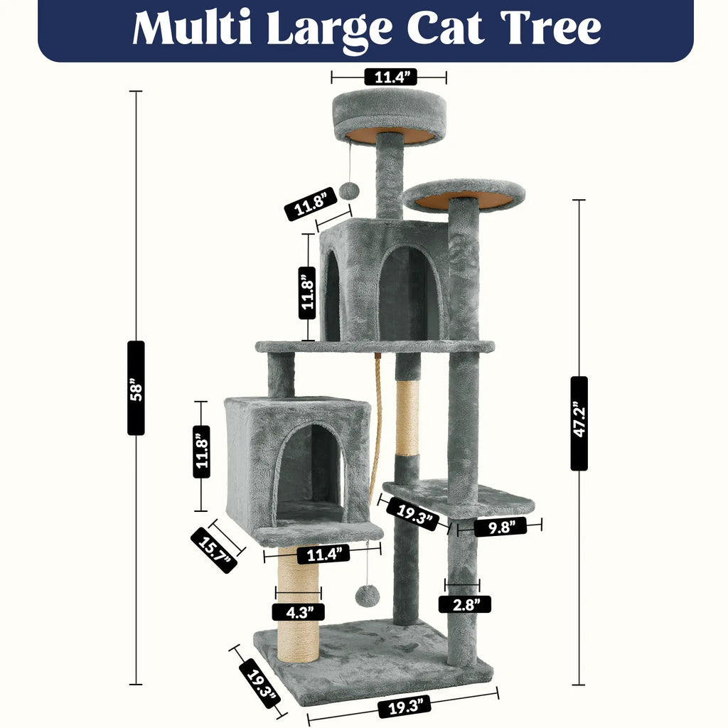 Wecharmer Indoor Cat Tree Tower with Green Leaves - Plush Cat Condo with Hanging Ball and Scratching Posts, Summerwins