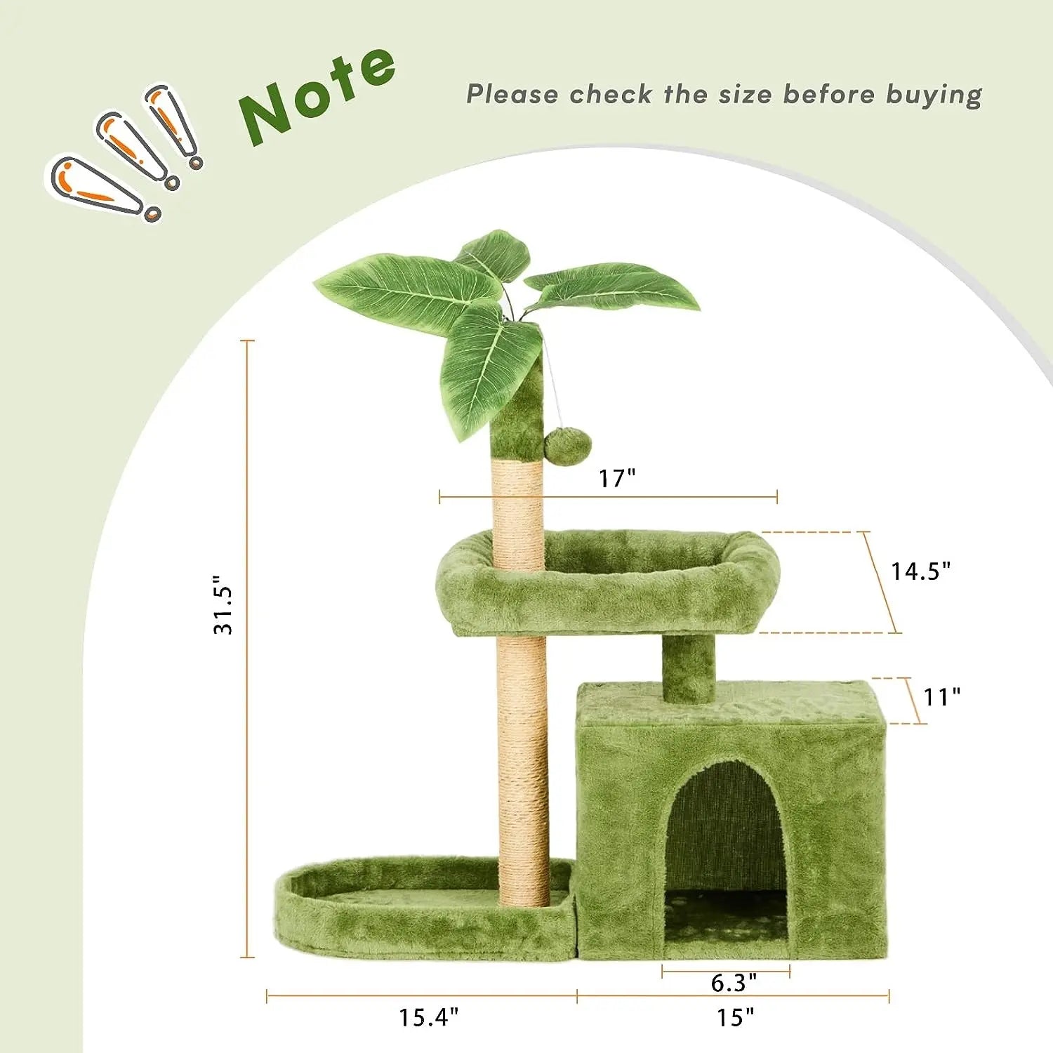 Wecharmer Indoor Cat Tree Tower with Green Leaves - Plush Cat Condo with Hanging Ball and Scratching Posts, Summerwins